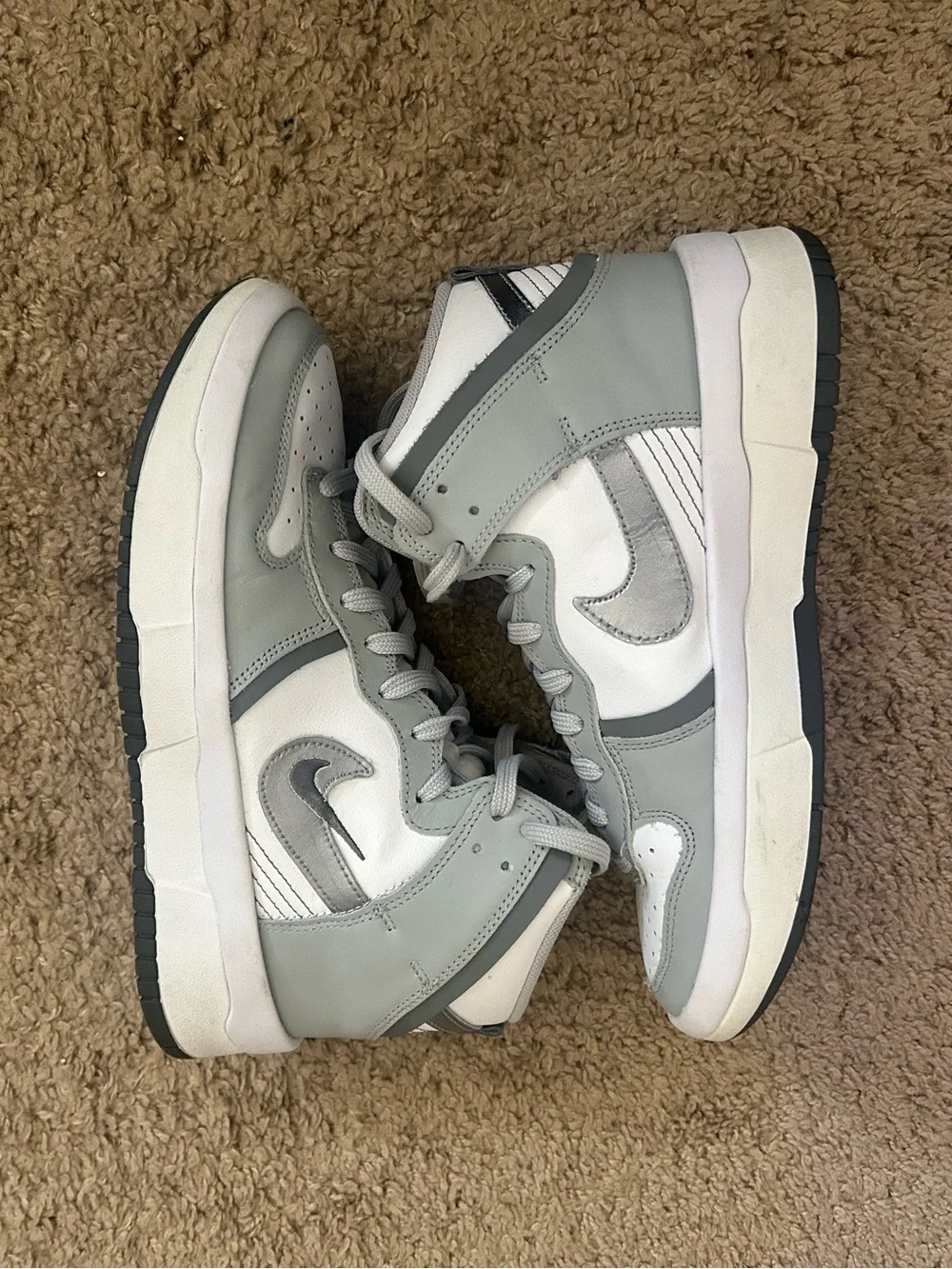 Nike Women’s Gray and White Dunk High Sneakers